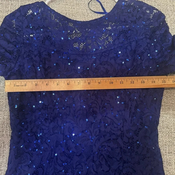 Marina Women’s Blue Sequin Lace Cocktail Dress Short Sleeve Sz S - Picture 8 of 13